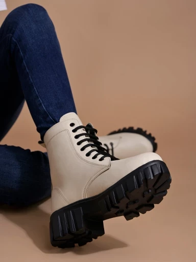 Stylestry Smart Casual Mid Top Cream Boots For Women & Girls