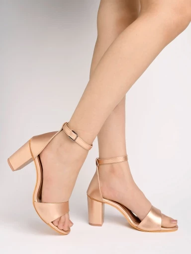 Shoetopia  Stylish Ankle Strap Rose-Gold  Block Heeled Sandals For Women & Girls