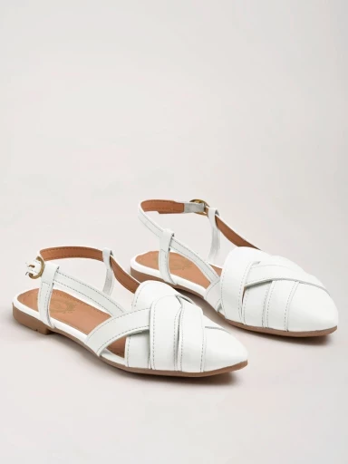 Stylestry Pointed Toe Buckle Detailed White Flat Sandals For Women & Girls