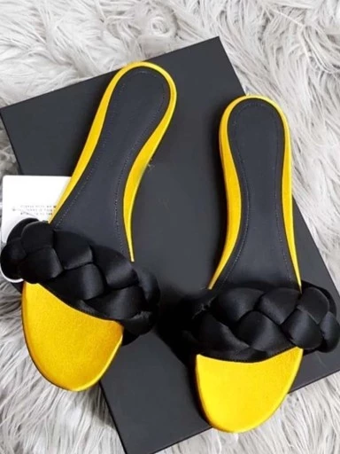 Stylestry Women Black & Yellow Open Toe Flats