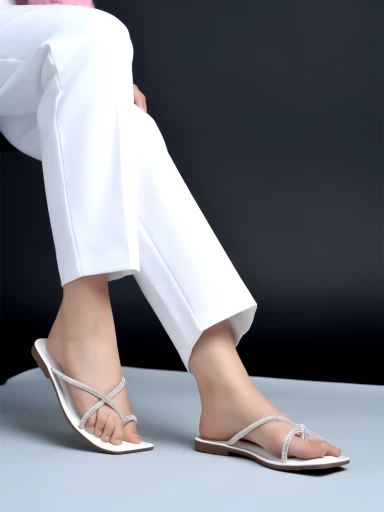 Stylestry Embellished White Flats For Women & Girls