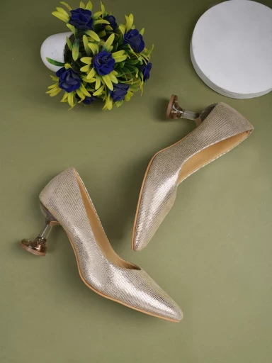 Stylestry Shimmer Decor Pointed Toe Stylish Golden Pumps For Women & Girls