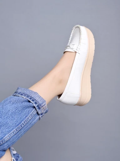 Stylestry upper Bow Detailed White Loafers For Women & Gilrs