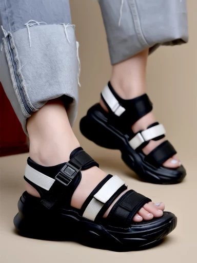 Stylestry Smart Casual Black & White Sporty Sandals For Women & Girls