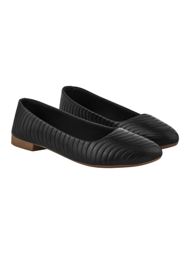 Stylestry Textured Black Ballerinas For Women & Girls
