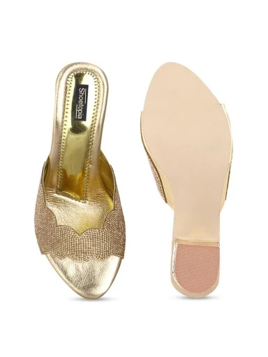 Stylestry Women Gold-Toned Embellished Block Heels