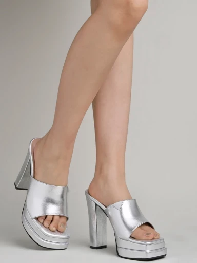 Stylestry Stylish Solid Silver Block Heels For Women & Girls