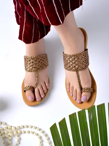 Stylestry Chic Comfort & Stylish Copper Kolhapuri Flats For Women & Girls