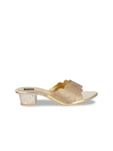 Stylestry Women Gold-Toned Embellished Block Heels