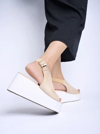 Stylestry Stylish Peep Toe Cream Platform Heels For Women & Girls