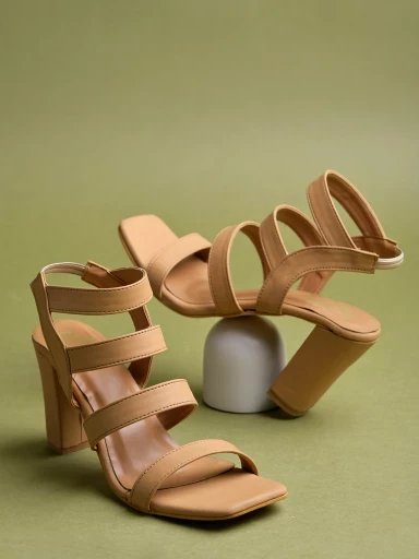 Stylestry Strappy Beige Heeled Sandals For Women & Girls