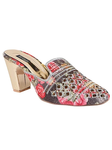 Stylestry Womens & Girls Pink Woven Design Embellished Mules