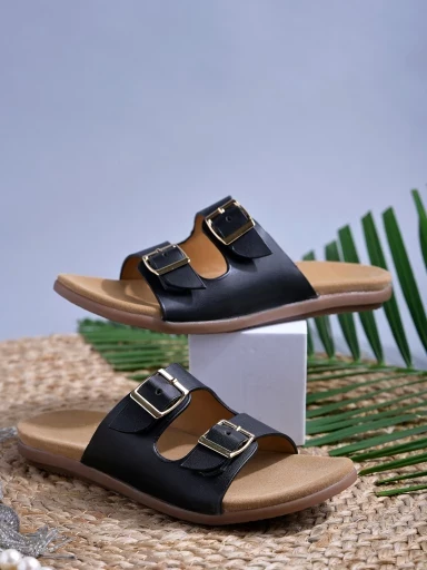 Stylestry Stylish Solid Black Flats For Women