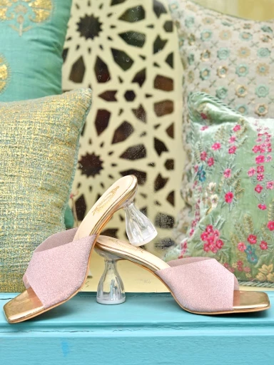 Stylestry Embellished Pink Sparkle Block Heeled Sandals For Women & Girls