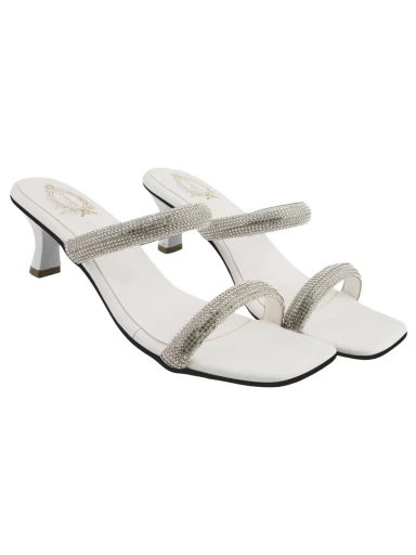 Stylestry Embellished White Block Heels For Women & Girls