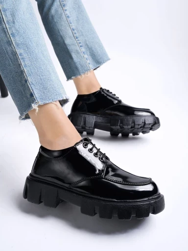 Shoetopia Smart Casual Lace-up Detailed Black Loafers For Women & Girls