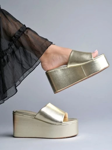Stylestry Embellished Golden Platform Heels For Women & Heels