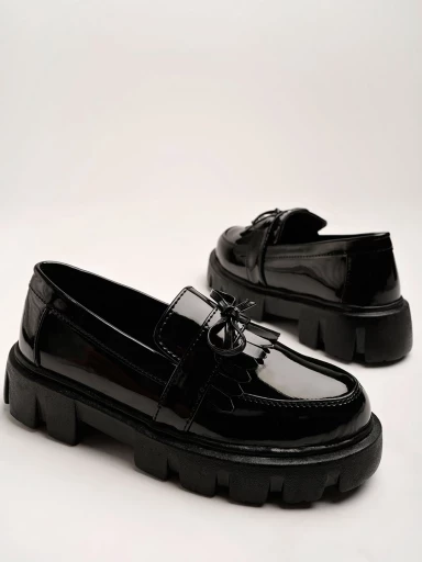 Shoetopia Front Tie Detailed Black Loafers For Women & Girls