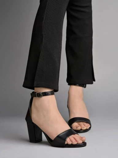 Shoetopia Stylish Ankle Strap Black Block Heeled Sandals For Women & Girls