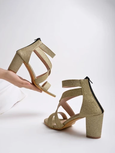 Stylestry Stylish Multi Cross Strap Golden Block Heeled Sandals For Women & Girls