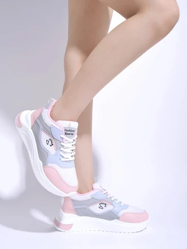 Stylestry Lace-up Comfortable Pink Sports Shoes For Women & Girls