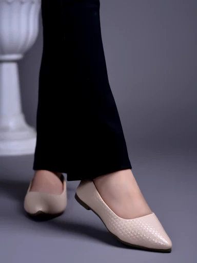 Stylestry Textured White Ballerinas For Women & Girls