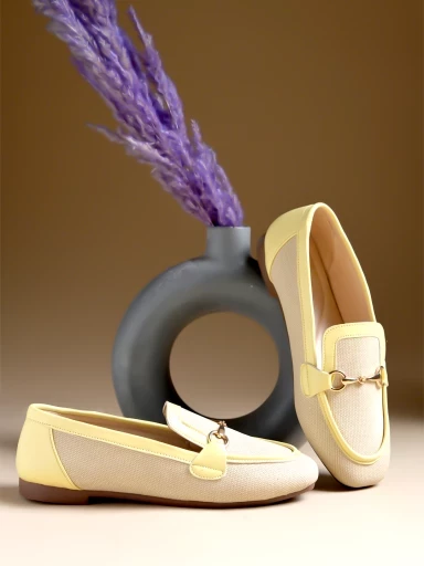 Stylestry Buckle Detailed Cream Loafers For Women & Gilrs