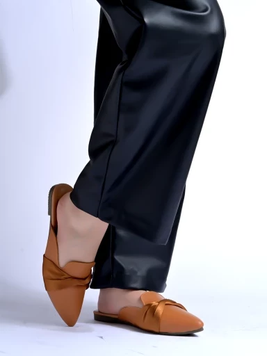 Stylestry Solid Pointed Toe Tan Flat Mules For Women & Girls