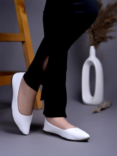 Stylestry Textured White Ballerinas For Women & Girls