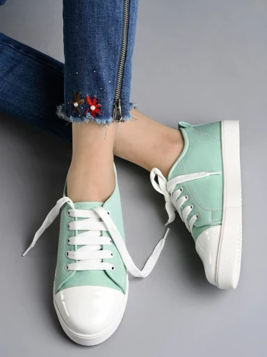 Stylestry Smart Casual Lace-up Green Sneakers For Women & Girls