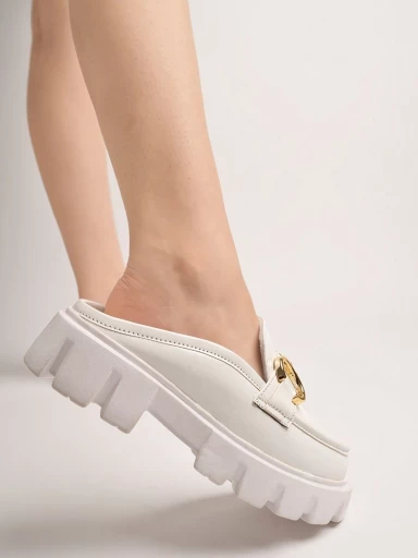 Stylestry Front Buckle Detailed White Loafers For Women & Girls