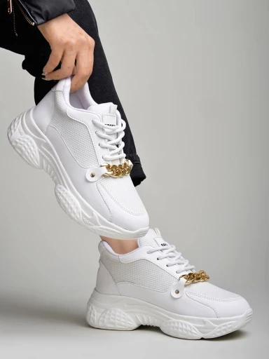 Stylestry Chain Detailed White Sneakers For Women & Girls