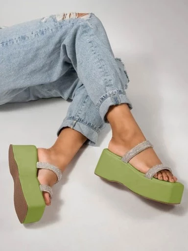 Stylestry Retro Style Green Platform Heels For Women & Girls