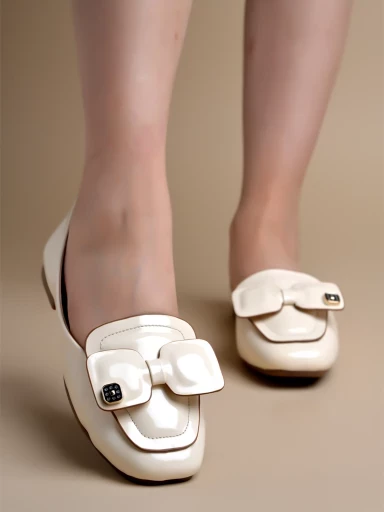 Stylestry Bow Detailed Cream Marry Janes For Women & Girls