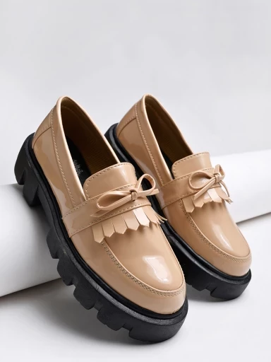 Shoetopia Front Tie Detailed Beige Loafers For Women & Girls