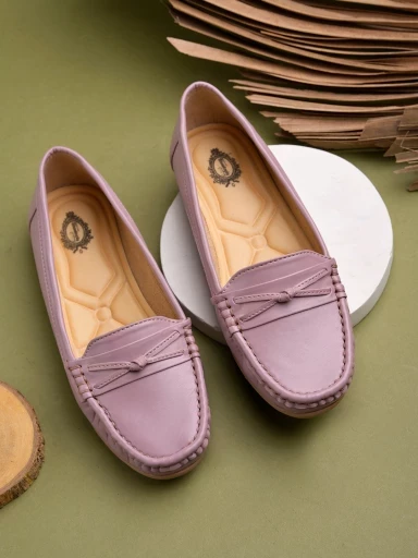 Stylestry upper Bow Detailed Mauve Loafers For Women & Gilrs