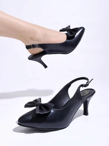 Shoetopia Pointed Toe and Bow Detailed Black Pumps For Women & Girls