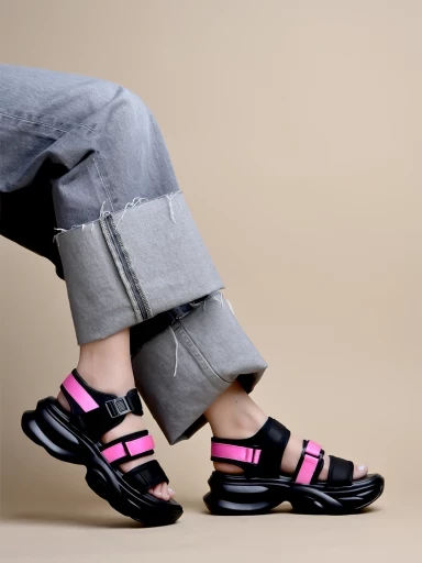 Stylestry Smart Casual Black & Pink Sporty Sandals For Women & Girls