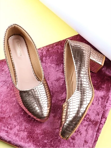 Stylestry Copper-Toned Party Block Pumps