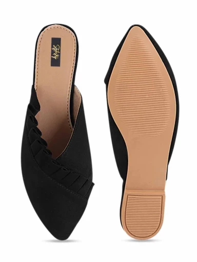 Stylestry Womens & Girls Black Solid Velvet Mules