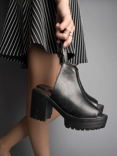 Stylestry Fashionable Solid Black Block Heels For Women & Heels