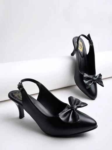 Stylestry Pointed Toe and Bow Detailed Black Pumps For Women & Girls