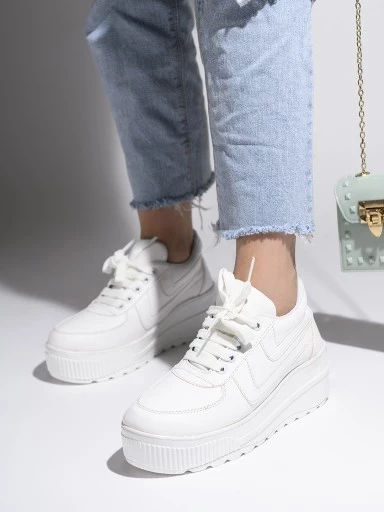 Shoetopia Women White Solid Suede Heeled Sneakers