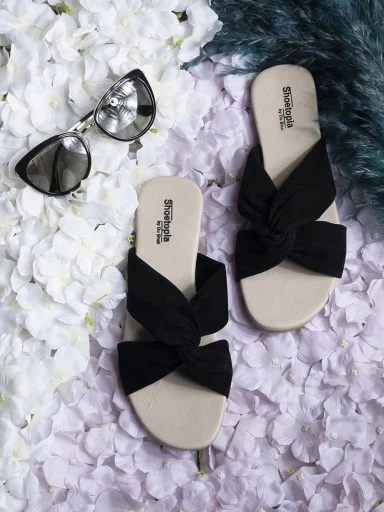 Shoetopia Women Black Open Toe Flats