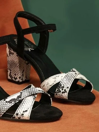 Stylestry Stylish Snake Printed Block Heeled Sandals For Women & Girls