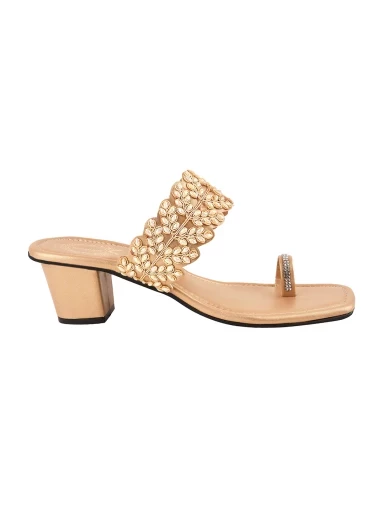 Stylestry Classic Golden Kolhapuri Heels For Women & Girls