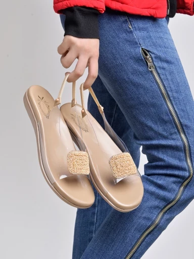 Stylestry Embellished Beige Flat Sandals For Women & Girls
