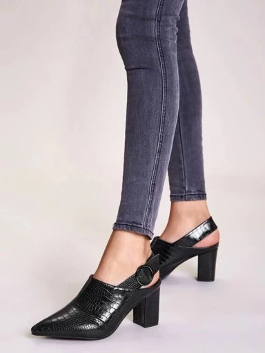 Stylestry Croco Print Stylish Pointed Toe Black Pumps For Women & Girls