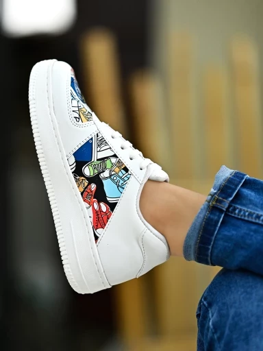 Stylestry Lace-up Printed Detail White Sneakers For Women & Girls