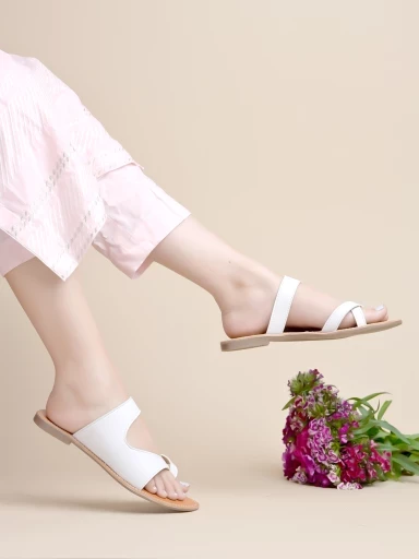 Stylestry One Toe White Flats For Women & Girls